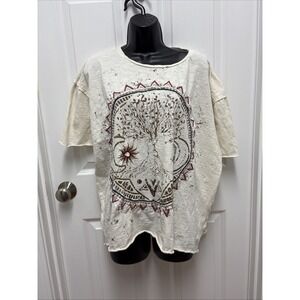 Kyla Seo Comfort Boho Embroidered Tree Of‎ Life Graphic T Shirt - Size XL